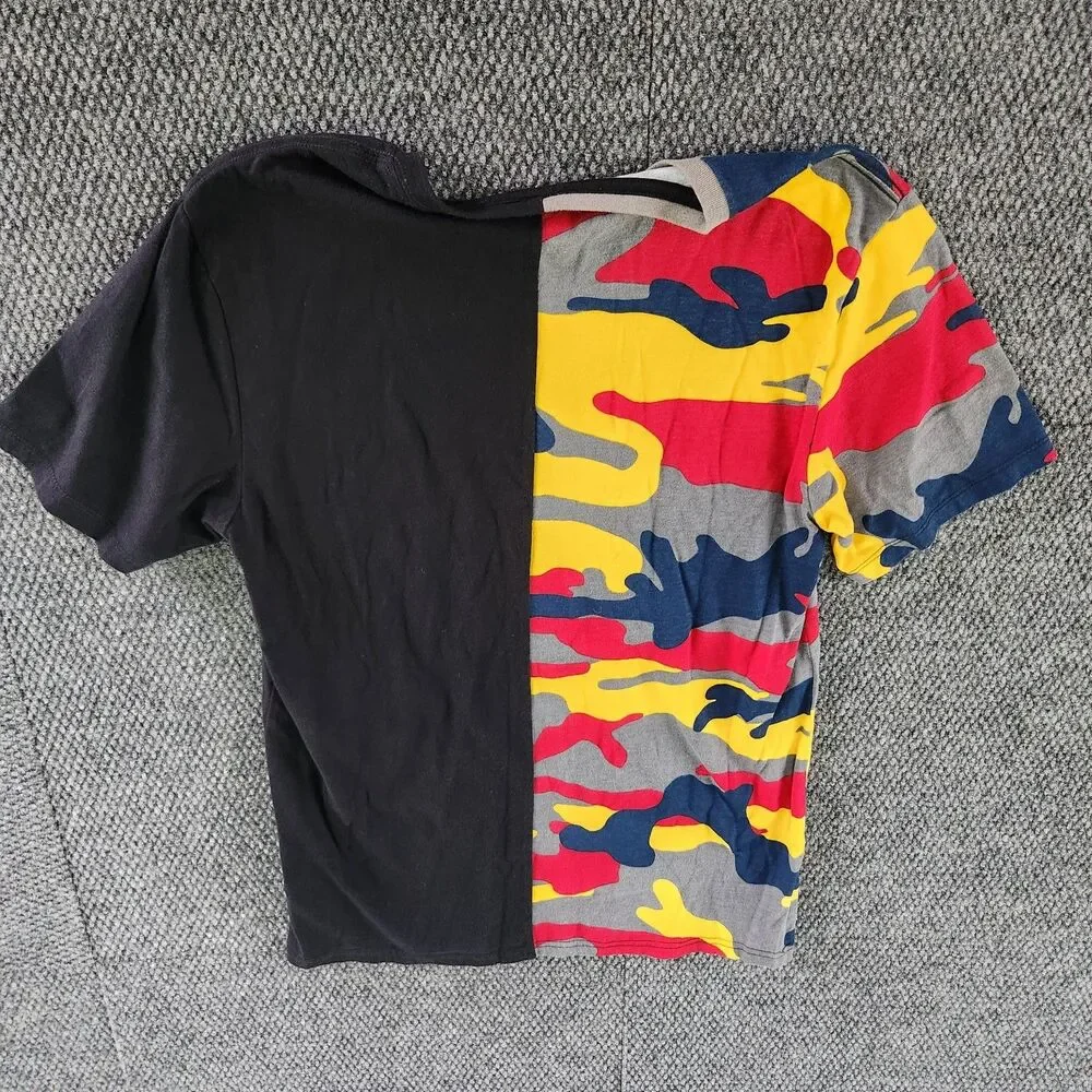 Vintage 2003 True Religion T-Shirt sz Small Tee Half Is Colorful Camo & Black